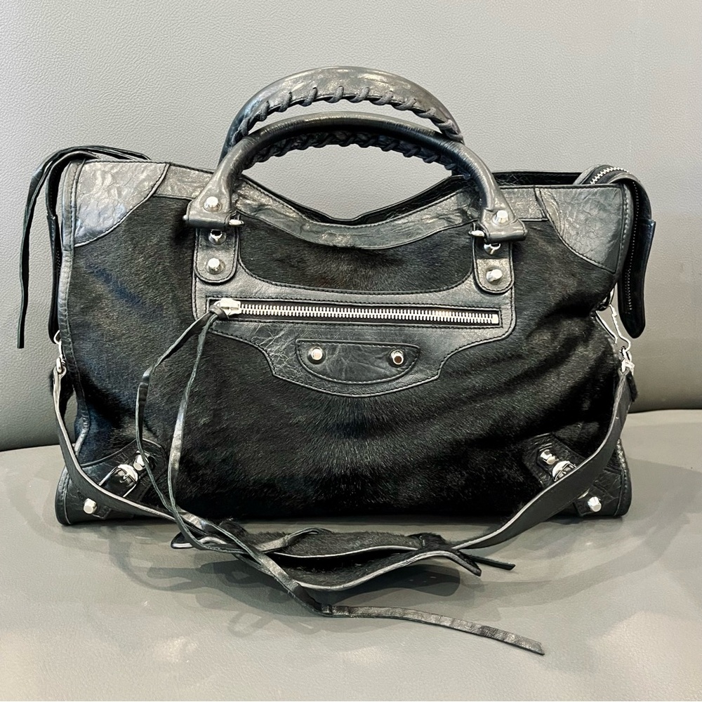 Like New! BALENCIAGA Ultra Rare City Bag Black Pony Hair Silver Classic Hardware - Picture 3 of 14